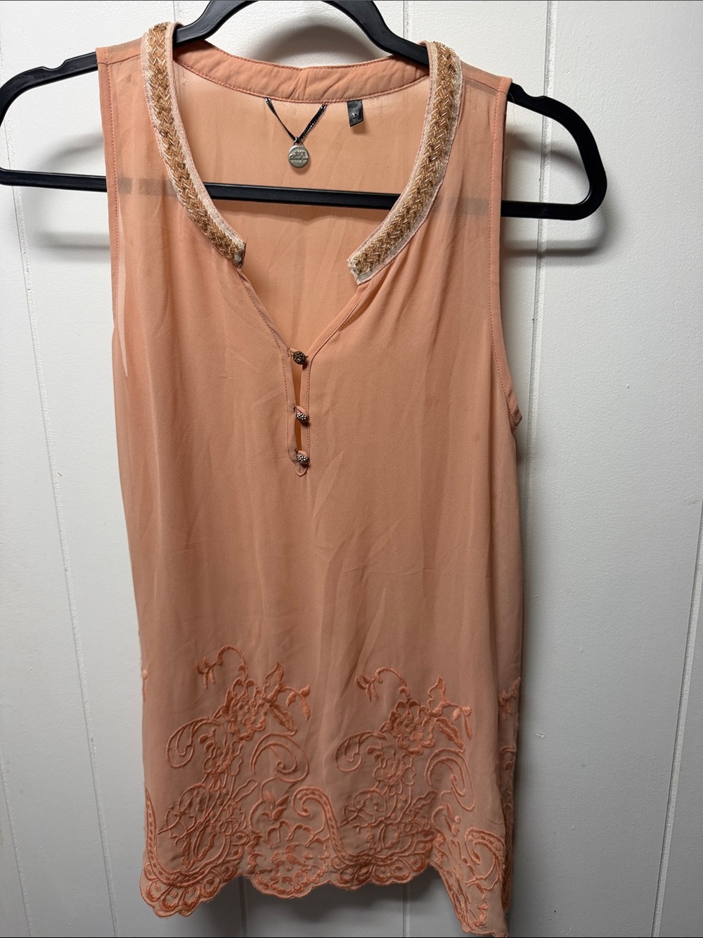 BKE Peach Embroidered Sleeveless V-Neck Camisole